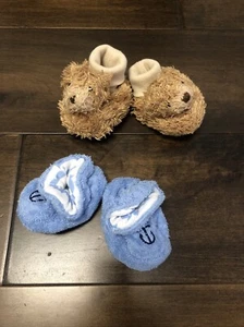 Infant Slippers Teddy Bears And Navy Anchors 2 Pairs - Picture 1 of 4