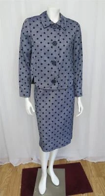 Adele Simpson navy and white with black dots linen or blend skirt suit size M - Image 1 of 4