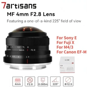 7artisans 4mm F2.8 Fisheye MF APS-C Prime Lens For Sony E Fuji X Canon EOS-M M43 - Picture 1 of 14
