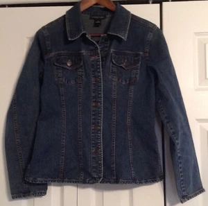 HAROLD'S WOMEN's DENIM MOTORCYCLE JACKET/ COAT SIZE MED PRINCESS SEAMS EUC - Picture 1 of 5