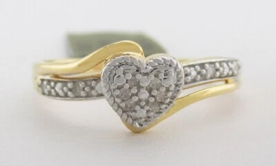 GENUINE 0.10 Cts DIAMOND HEART LADIES RING 10K GOLD - Free Certificate Appraisal - Image 1 of 4