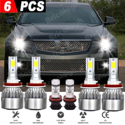 For 2008-2014 Cadillac CTS Sedan 6x 6000K LED Headlight Bulbs Hi/Low+Fog Lights - Image 1 of 4