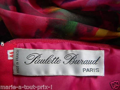 PAULETTE BURAUD HAUTE COUTURE PARIS ROBE FUSHIA MOUSSELINE CACHE RONDEURS T 44  - Photo 1/4