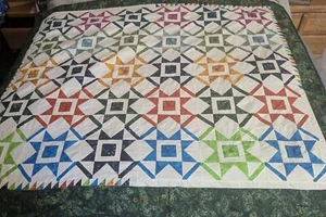 Handmade Quilt Star Like Pattern Batik Carson Valley Quilt Guild Label 54" x 61" - Picture 1 of 12