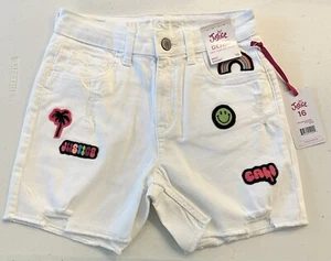 Justice High Rise Bleach White Colorful Patches Midi Shorts Size 16 NWT - Picture 1 of 1