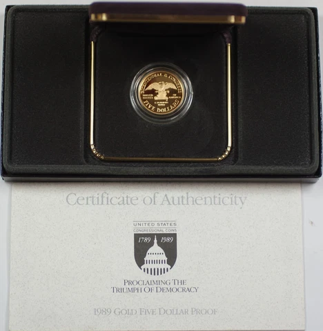 1989 W US Mint Congressional Commemorative Gold $5 Proof Coin Cover