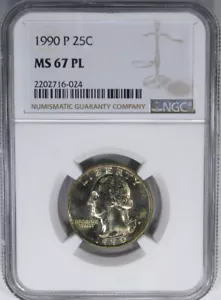 1990-P NGC MS67PL WASHINGTON QUARTER ~ RARE FINEST PROOFLIKE! - Picture 1 of 5