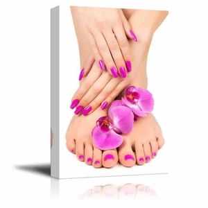 Canvas Prints Wall Art - Pink Manicure and Pedicure with a Orchid Flower -16x24 - Picture 1 of 3