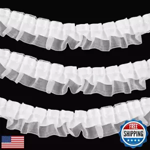 10 Yards White Satin Organza Lace Ruffle Trim 25MM Pleated Ribbons for DIY Se - Picture 1 of 5