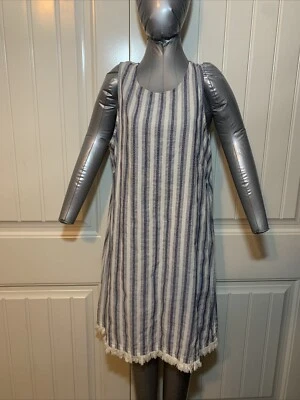 Groovy 复古 MSK 无袖连衣裙轻便棉质蓝色垂直条纹 XL — 第 1/4 张图片