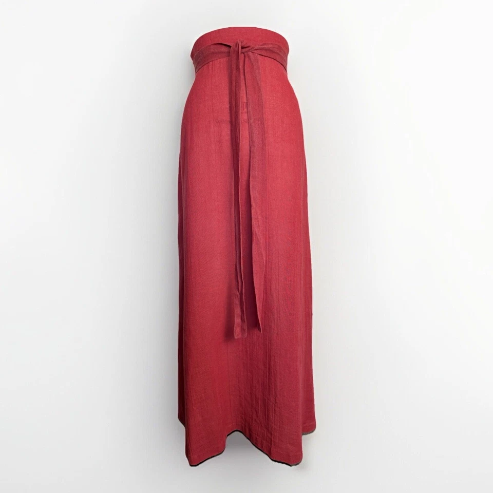 Handmade Rust Red Linen A-Line Maxi Skirt – High Waist, Long Belt, XS/S - Image 1 of 4