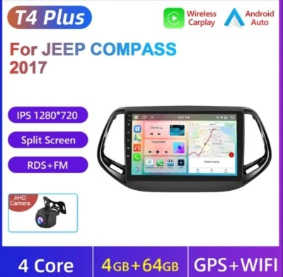 RADIO 2 DIN PER JEEP COMPASS 10" 4/64 GB NAVIGATORE GPS BLUETOOTH CARPLAY CAMERA - Immagine 1 di 4