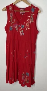 Vestido sin mangas Johnny Was rojo tejido en capas talla L 100 % algodón - Imagen 1 de 10