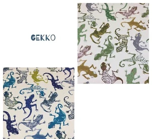 Tela de algodón GEKKO Edinburgh Weavers. Tapicería/cortinas/artesanías. Azul y oliva - Imagen 1 de 5