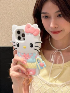 Kawaii 3D Handbag Kitty Case Lightweight Rubber Cover For iPhone 11 - 16 Pro Max - Picture 1 of 9
