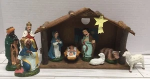 10 Piece Vintage Chalkware Made In Japan Nativity Set Includes Crèche Christmas - Picture 1 of 23