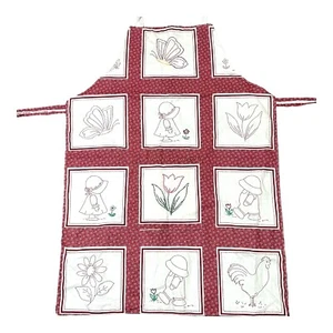 Vtg Sunbonnet Sue Apron Patchwork Pattern Tulips Butterfly Cottage Granny Core - Picture 1 of 6
