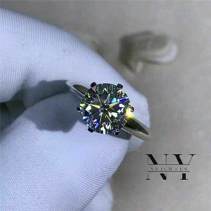 2 Ct Moissanite Solitaire Engagement Ring 14K White Gold Round Brilliant Cut - Picture 1 of 13