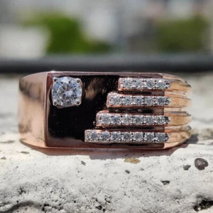 1Ct Round Cut Simulated Diamond Men's Wedding Ring  Rose Gold Plated 925 Silver - Picture 1 of 5