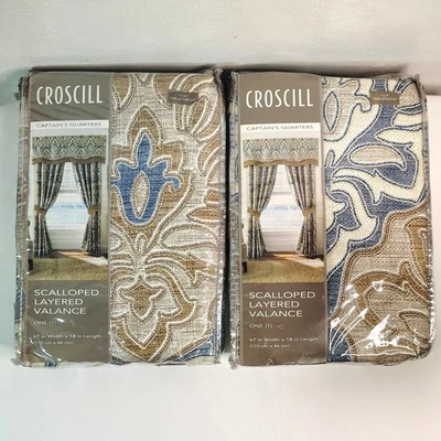 2 NUEVO Cenefa Cenefa Croscill Captain's Quarters Festoneada en Capas Azul Taupe 67 x 18 Foto 1 de 4