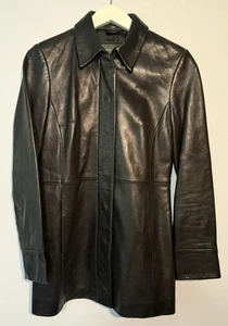 Chaqueta de cuero negra para mujer Banana Republic talla pequeña rara excelente estado - Imagen 1 de 8
