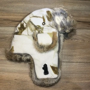 Mad Bomber Rabbit Fur Lined Trapper Hat White Winter Camo Hat Sz 2XL w/Ear Flaps - Picture 1 of 8