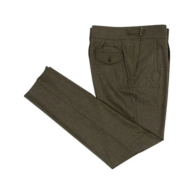 Rubinacci Napoli" Manny "Verde Talle Alto Pantalón Gurkha Lana/Cachemira - Imagen 1 de 4