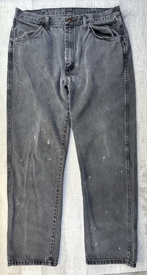 Rustler Jeans VTG Distressed Painted On Black Denim Men’s 36X32 (Actual 34X29.5) - Image 1 of 4