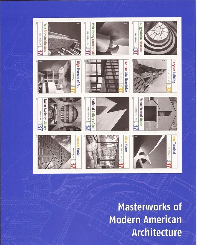 US Stamp 2005 37c Masterworks of American Architecture 12 Stamp Sheet #3910 - Image 1 of 1