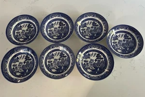 Set 7 Churchill Blue Willow Suppen Pastaschalen 7 7/8" Made England TOP 20cm - Bild 1 von 6