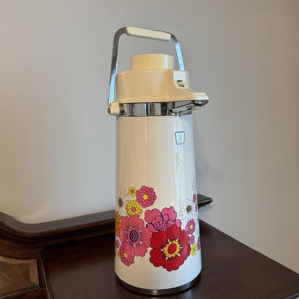 Termo bomba de aire de metal King vintage de 1,9 litros estampado floral frío caliente Foto 1 de 4