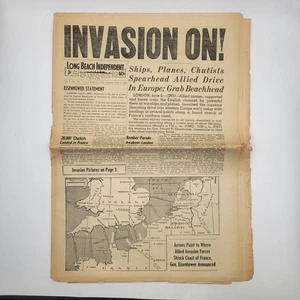 Long Beach Independent NEWSPAPER June 6, 1944 WWII D-Day Vintage Original  - Picture 1 of 6