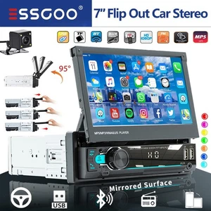 Retractable 7" Single DIN Touch Screen Car MP5 Stereo Radio SWC BT with Camera - Picture 1 of 12