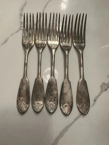 Benjamin J Mayo Co~5PC~Heavy Silver Plated Over Nickel Forks Marked 7.5"L/258G - Picture 1 of 6