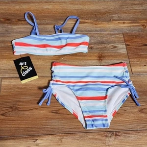 Art Class Bikini Swimsuit Girls XS Blue Striped NEW - Picture 1 of 3