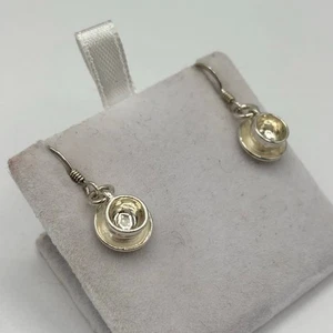 Vintage Sterling Silber 925 Teetasse & Untertasse Ohrhänger Haken Ohrringe - Bild 1 von 6