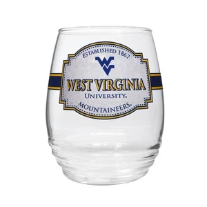 Copa de vino sin tallo ondulada con etiqueta WVU - Imagen 1 de 1