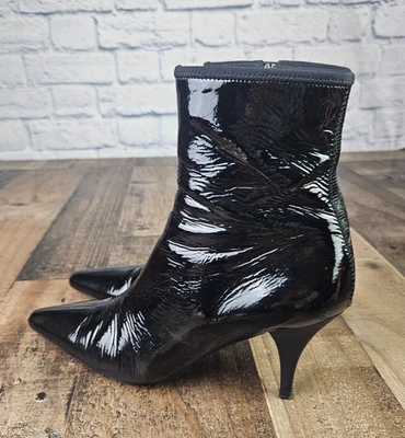 PRADA Sock Boot Kitten Heel Black Patent Leather Size 37 1/2 US 7.5 - Image 1 of 4