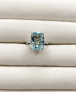 BP Bomb Party Size 8 Ring RBP LC Blue Topaz/aquamarine Large Rectangle Stone Big - Picture 1 of 5