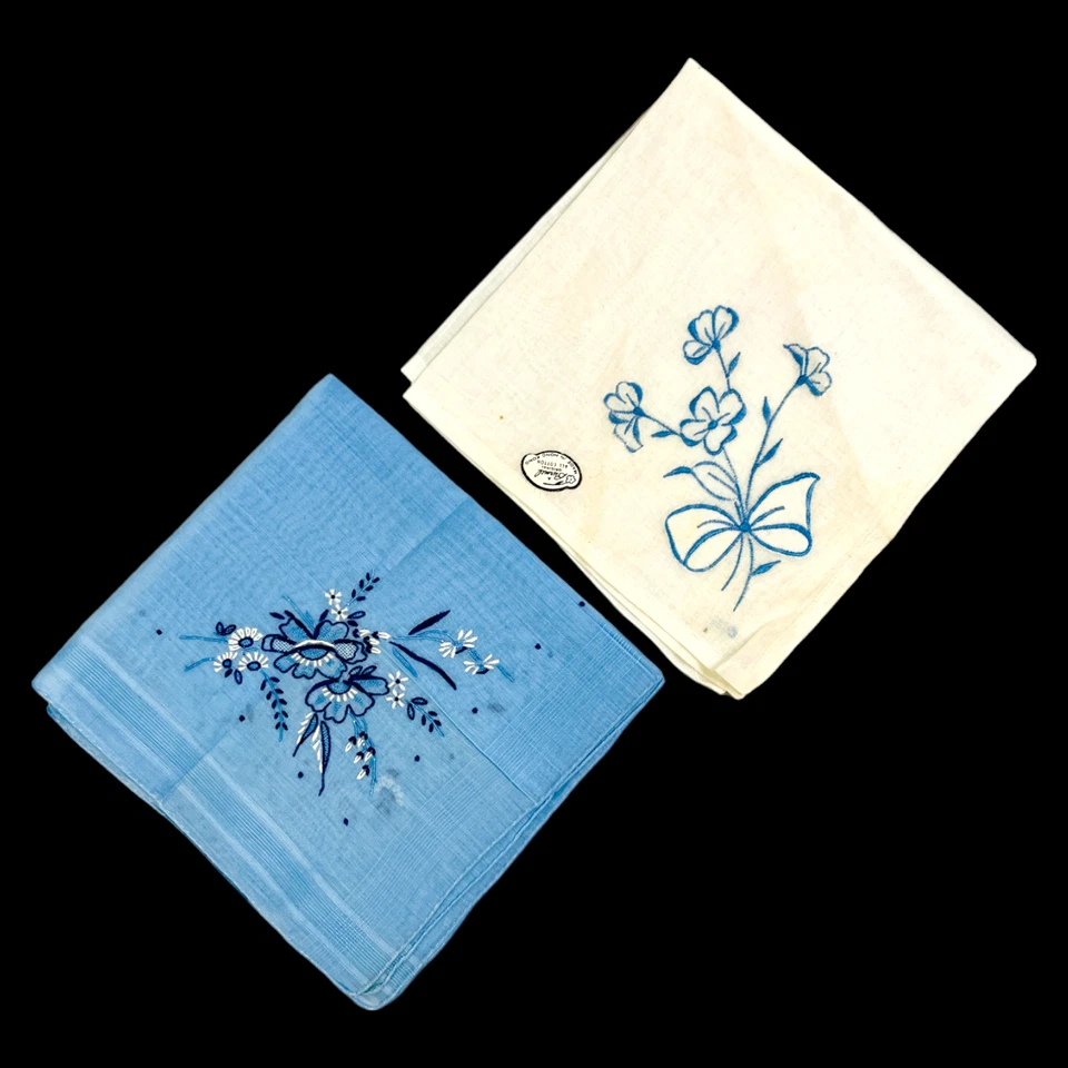 Vintage Embroidered Floral Handkerchief Lot Buy it Now Blue Wedding Burmel READ - Image 1 of 4