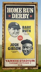 Vintage Style 12x24 Home Run Derby Babe Ruth Josh Gibson Ad Print on Wood - Picture 1 of 3