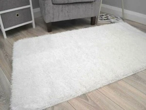 Shaggy Rugs Floor Mats Thick White Small Large Sparkle Glittery Shiny Washable - Picture 1 of 2