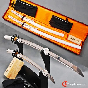 40''Katana+30''Wakizashi T10 Steel Japanese Samurai 2 Swords Set Straight Hamon - Picture 1 of 11