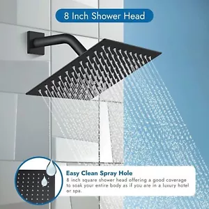 Black Shower Faucet Set 8"Rainfall Shower Head Combo System with Mixer Valve Kit - Picture 1 of 7