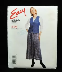 Vintage 1996 Stitch n Save Sewing Pattern 8326 Vest Skirt Size 8-14 Uncut - Picture 1 of 4
