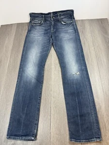 7 For all Mankind Jeans Mens Slimmy 32x34 Tall Dark Wash Blue Denim Distressed - Picture 1 of 13