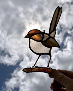 FEMALE FAIRYWREN Stained Glass Hanging SUNCATCHER Home or Garden Weatherproof - Picture 1 of 24