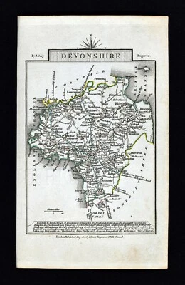 Mapa de ruta John Cary 1814 Devonshire Exter Barnstaple Torquay Plymouth Inglaterra Reino Unido Foto 1 de 3