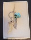 MACY'S SILVER TONE NECKLACE 29" CHAIN SIMULATED TURQUOISE SKULL FASHION BLING