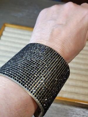 Brazalete Brazalete Retro Cobre con 9 Filas Pavimentar Estrás Negro 2.5" Ancho Foto 1 de 4